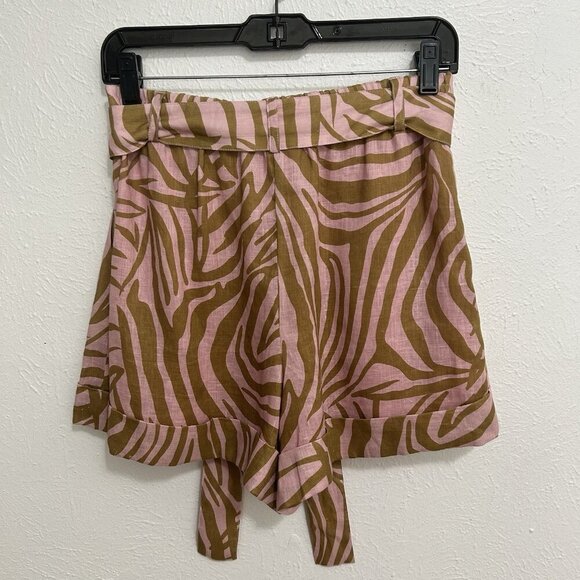Christy Lynn Rose Zebra Shorts 100% Linen Pockets Paperbag Women’s Lined‎ Size 4 - Picture 3 of 8